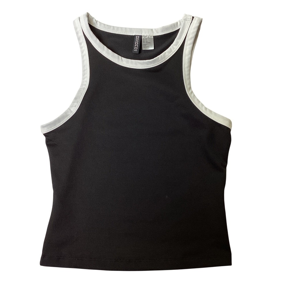 H&M Divided Racerback Women Tank Top Size Small Black White Contrast Trim